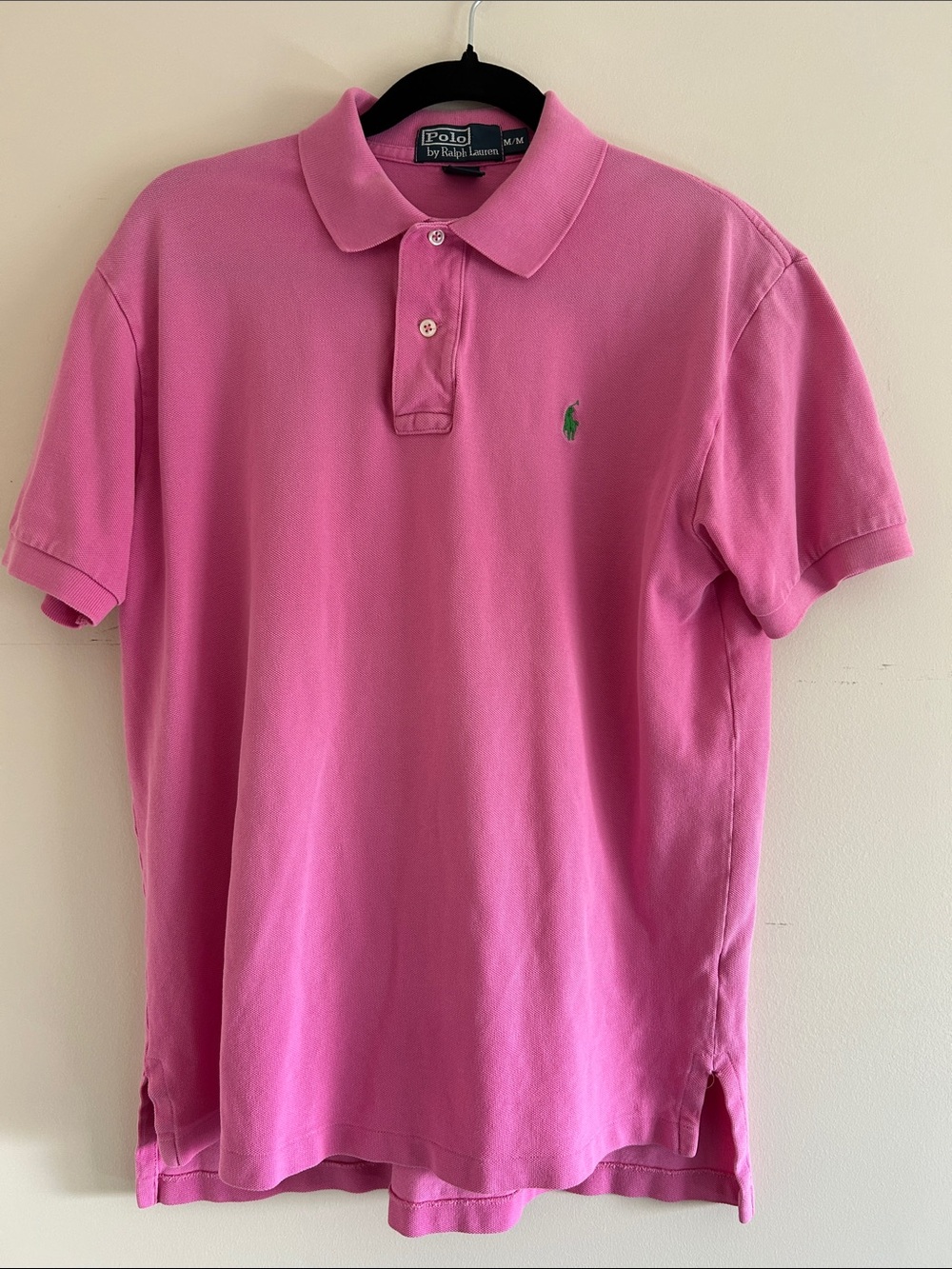 Polo by Ralph Lauren Men’s Pink Polo with Green Logo, Size M